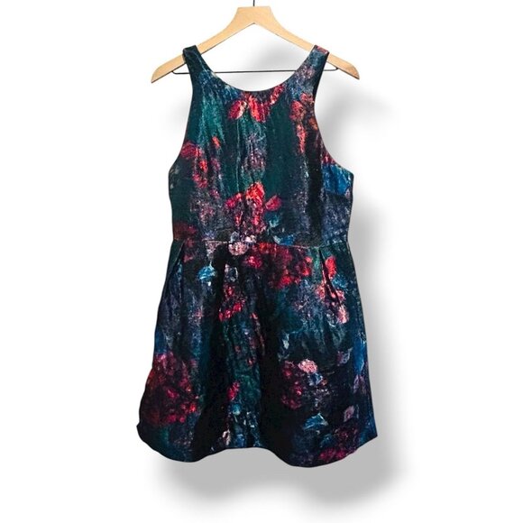 Hutch Anthropologie Floral Metallic Jacquard Mini Dress Size 10 Abstract Print - Picture 1 of 16